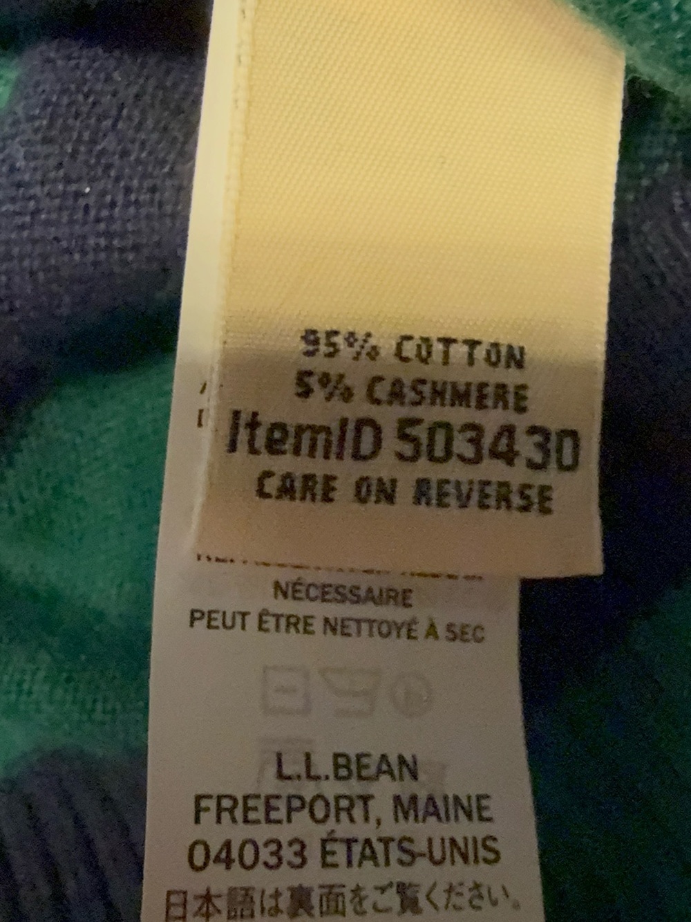 L.L.Bean Women’s Cotton Cashmere Striped Turtleneck Sweater Green Navy M Preppy - Picture 8 of 10